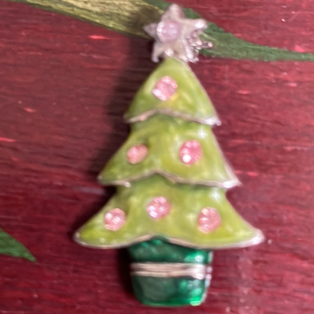 Christmas 2 brooch/pins w/rhinestones & pink & green enamel - Picture 6 of 7
